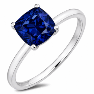 Princess Shape Blue Sapphire and Canadian Diamond Hidden Halo Ring in White Gold