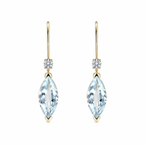 Marquise Shape Aquamarine and Canadian Diamond Drop Earrings in Yellow Gold