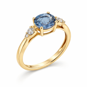 Non Heated Tanzanian Origin Violet Sapphire and Canadian Diamond Ring in Yellow Gold