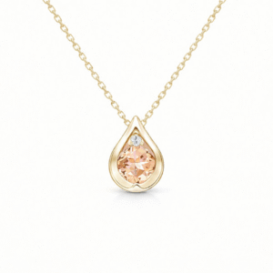 Canadian Diamond and Morganite Pear Shaped Pendant In Yellow Gold