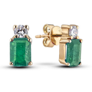 Emerald and De Beers Forevermark Diamond Stud Earrings in 14K Yellow Gold