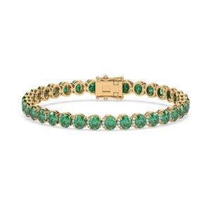 Emerald 10.01 Carat TW and Diamond Half Halo Tennis Bracelet in Yellow Gold