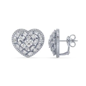 Black Label De Beers Forevermark Diamond Heart Shaped Mosaic Earrings in 18K White Gold 6.65 Carat TW