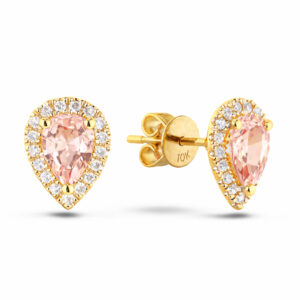 Morganite And Canadian Diamond Halo Stud Earrings in Yellow Gold