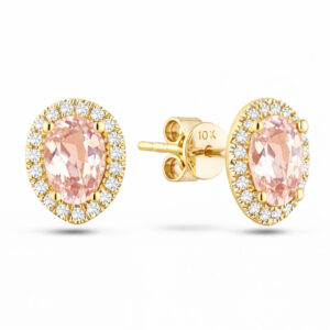 Morganite 1.44 Carat TW and Canadian Diamond Oval Halo Stud Earrings in Yellow Gold