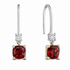 Garnet and Canadian Diamond Drop Earrings in Yellow & White Gold