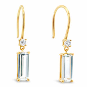 Emerald Cut Aquamarine and Canadian Diamond Drop Earrings in Yellow Gold