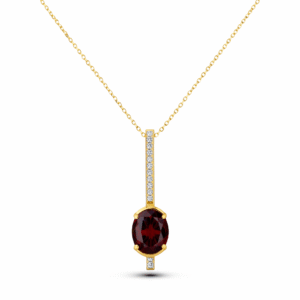 Oval Shape Garnet and Canadian Diamond Drop Pendant in Yellow Gold