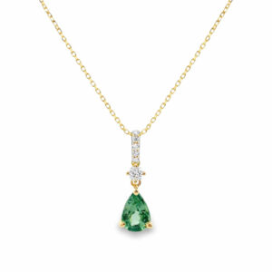 Canadian Diamond and Pear Shaped Green Alexandrite Drop Pendant in Yellow Gold