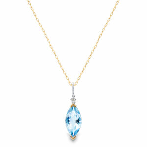 Marquise Cut Aquamarine and Canadian Diamond Pendant in Yellow and White Gold