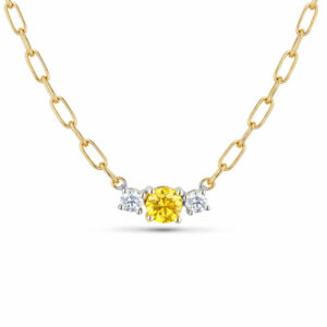 Canadian Diamond and Yellow Sapphire Necklace With Paperclip Chain in White & Yellow Gold