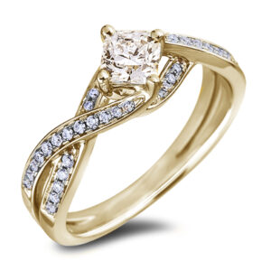 Ideal Princess Cut Canadian Diamond Infinity Twist Engagement Ring in Yellow Gold