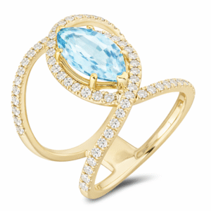 Aquamarine and Diamond Statement Ring in Yellow Gold
