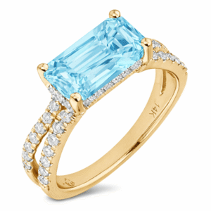 Aquamarine and Canadian Diamond East West Ring in 14K Yellow Gold