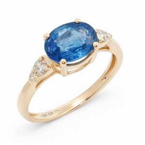 Ceylon Origin Blue Sapphire and Canadian Diamond Ring in Yellow Gold