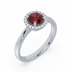 Canadian Diamond and Round Shaped Garnet Halo Ring in White Gold