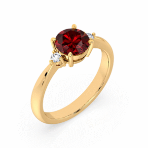 Garnet and Canadian Diamond Three Stone Ring in Yellow Gold