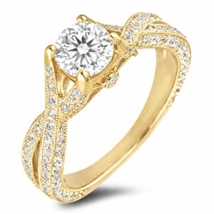 GIA Certified Round Brilliant Diamond Twist Band Engagement Ring in 18K Yellow Gold 1.58 Carat TW