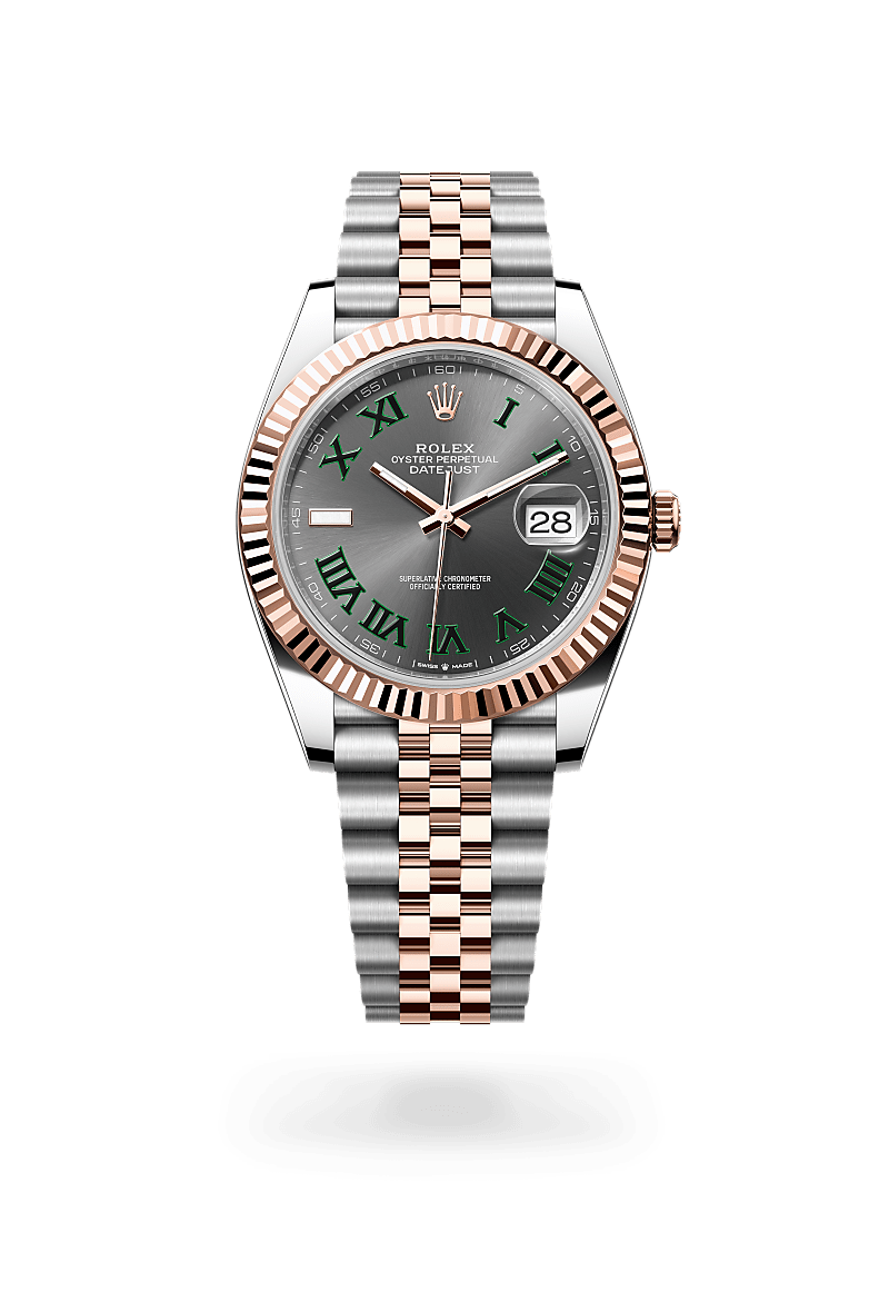 Rolex Datejust in Everose Rolesor - combination of Oystersteel and Everose gold with Slate dial, Fluted bezel, and Jubilee, five-piece links bracelet