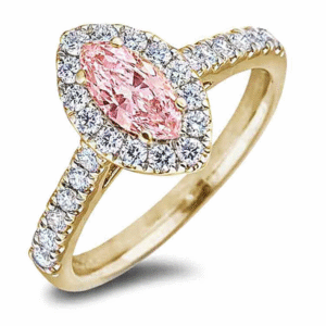 Kunzite and Canadian Diamond Halo Ring in 14K Yellow Gold
