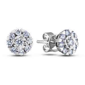 Canadian Diamond Halo Round Brilliant Stud Earrings in White Gold 0.56 Carat TW