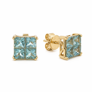 Aquamarine Stud Earrings in Yellow Gold 1.60 Carat TW