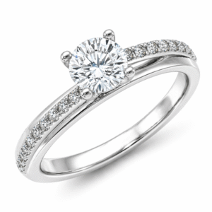 De Beers Forevermark Diamond Solitaire Engagement Ring With Pave Accents and Split Shank in 14K White Gold