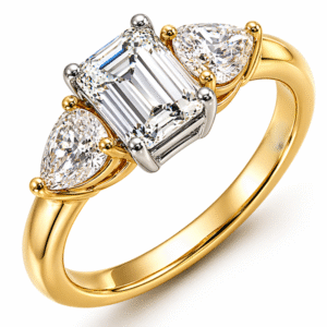 Emerald Cut Polar Bear Diamond Trilogy Ring with De Beers Forevermark Accents in 18K Gold