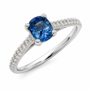 Non Heated Blue Sapphire and Diamond Engagement Ring in 14K White Gold
