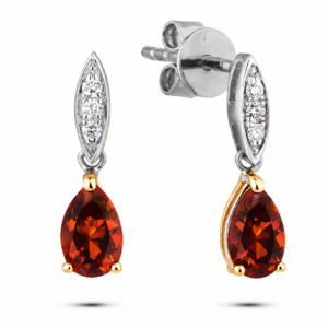Garnet and Canadian Diamond Dangle Earrings in White and Yellow Gold