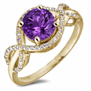 Amethyst and Canadian Diamond Halo Twist Ring in Yellow Gold