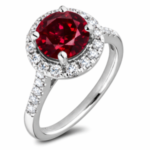 Thailand Origin 1.52 Carat Ruby and Canadian Diamond Halo Ring in 14K White Gold