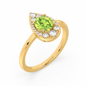 Canadian Diamond Pear Shaped Halo and Peridot Ring in Yellow Gold