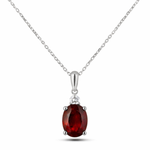 Oval Shaped African Origin Garnet and Canadian Diamond Pendant In White Gold