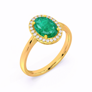 Canadian Diamond and Oval Shaped Emerald Halo Ring in Yellow Gold