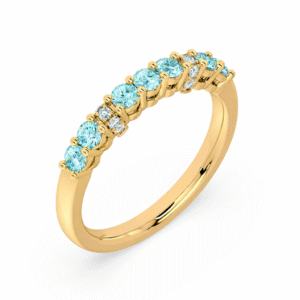 Aquamarine and Canadian Diamond Graduated Ring in Yellow Gold