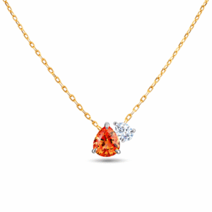 Padparadscha Color Orange Sapphire and Ideal Cut Canadian Diamond Necklace in Yellow and White Gold