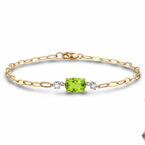 Peridot and Canadian Diamond Paperclip Chain Bracelet in Yellow Gold
