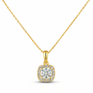 Black Label De Beers Forevermark Diamond Ideal Cushion Cut Halo Pendant in 18K Yellow Gold