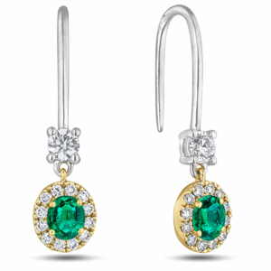 De Beers Forevermark Diamond and Emerald Oval Halo Drop Earrings in 18K Gold