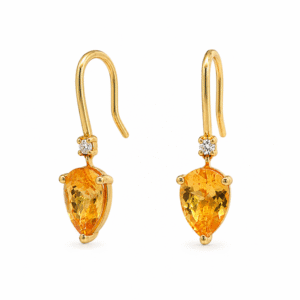 Pear Shape Citrine and Canadian Diamond Drop Earrings in Yellow Gold