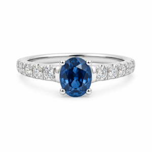 De Beers Forevermark Diamond and Ceylon Origin Blue Sapphire Ring in 14K White Gold