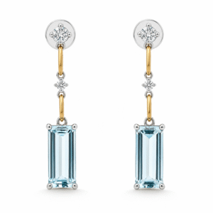 Aquamarine 3.21 Carat TW and Diamonds Drop Stud Earrings in 14K Gold