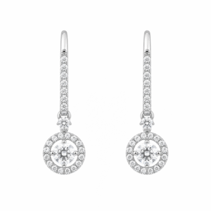 De Beers Forevermark Diamond Halo Dangle Earrings in 18K White and Yellow Gold with Pave Detail