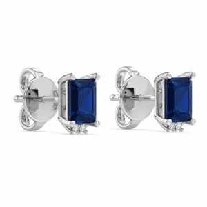 Thailand Origin Blue Sapphire and Canadian Diamond Stud Earrings in White Gold