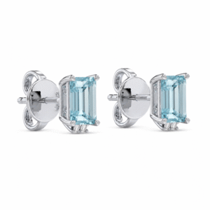 Brazilian Origin Aquamarine and Canadian Diamond Stud Earrings in White Gold