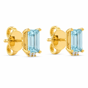 Brazilian Origin Aquamarine and Canadian Diamond Stud Earrings in Yellow Gold