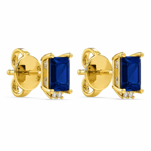 Thailand Origin Blue Sapphire and Canadian Diamond Stud Earrings in Yellow Gold