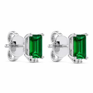 Brazilian Origin Emerald and Canadian Diamond Stud Earrings in White Gold