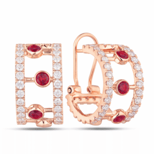 Thailand Origin Ruby and Diamond Hoop Earrings in 18K Rose Gold
